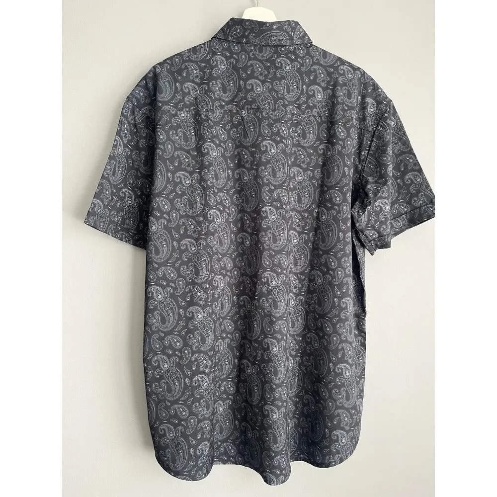 The Drive Clothing Men’s XL Skull Paisley Short Sleeve Button Up Shirt Black